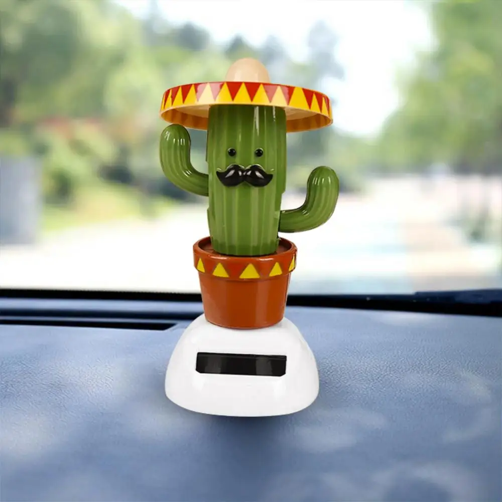 Cute Solar Powered Bobble Head Dancing Toy Car Dashboard Ornament Cactus 