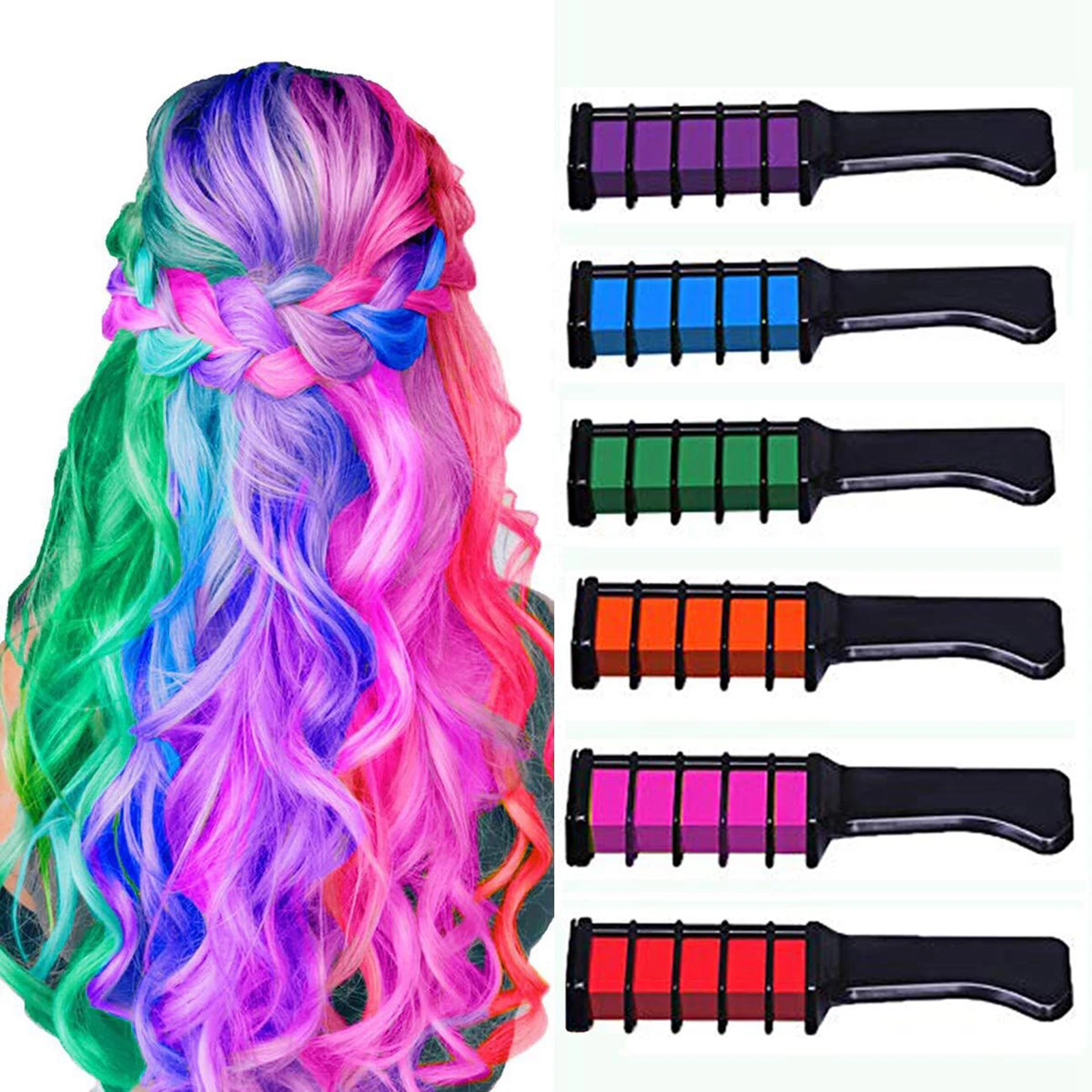 6PCS Hair Chalk Comb Hair Color Cream for Girls Kids Gifts Temporary Bright Washable Mascara hair color crayons Dyeing Comb