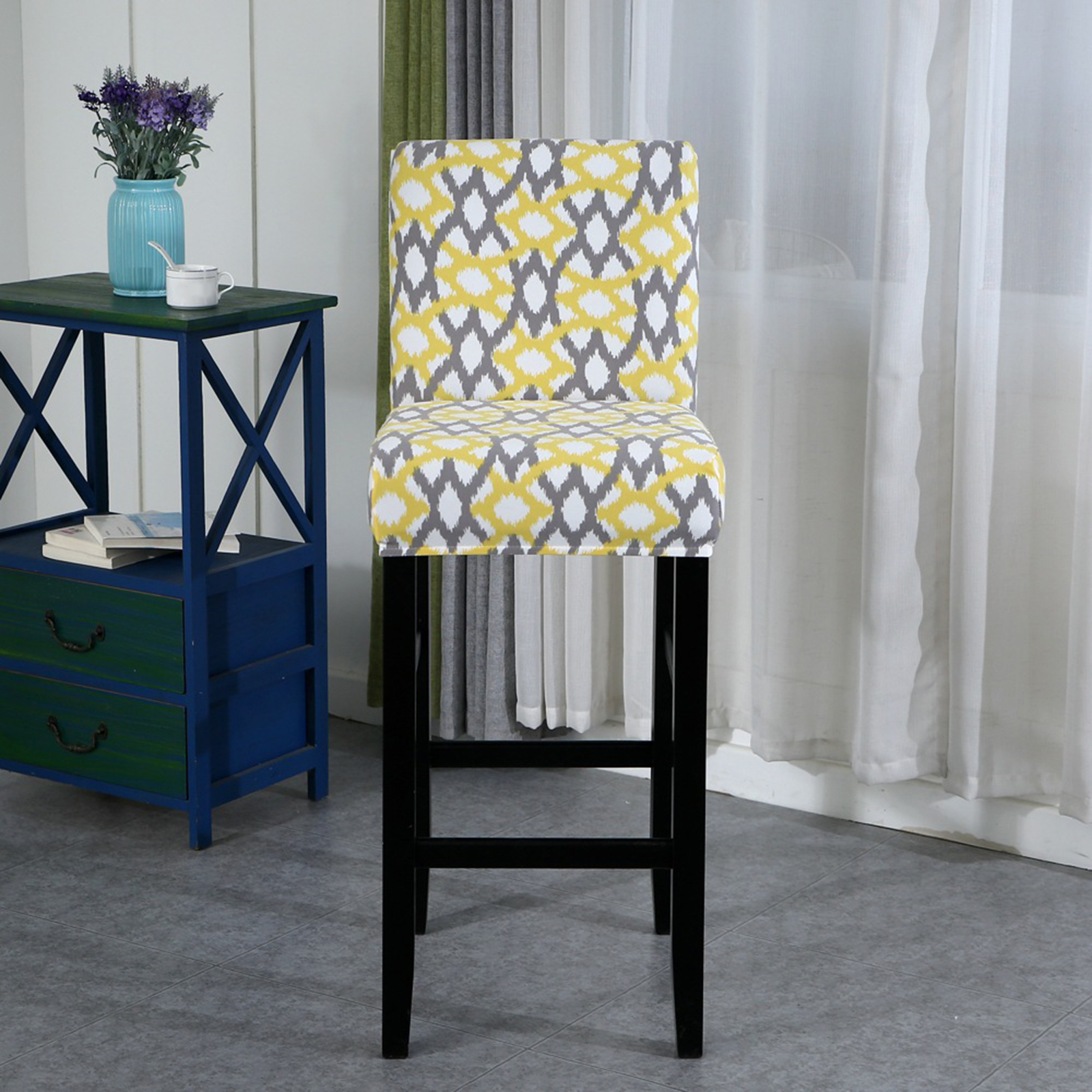 Stretch Printing Low Back Chair Cover Removable Barstool Protector Counter Height Chairs Covers Protector Home Flexible