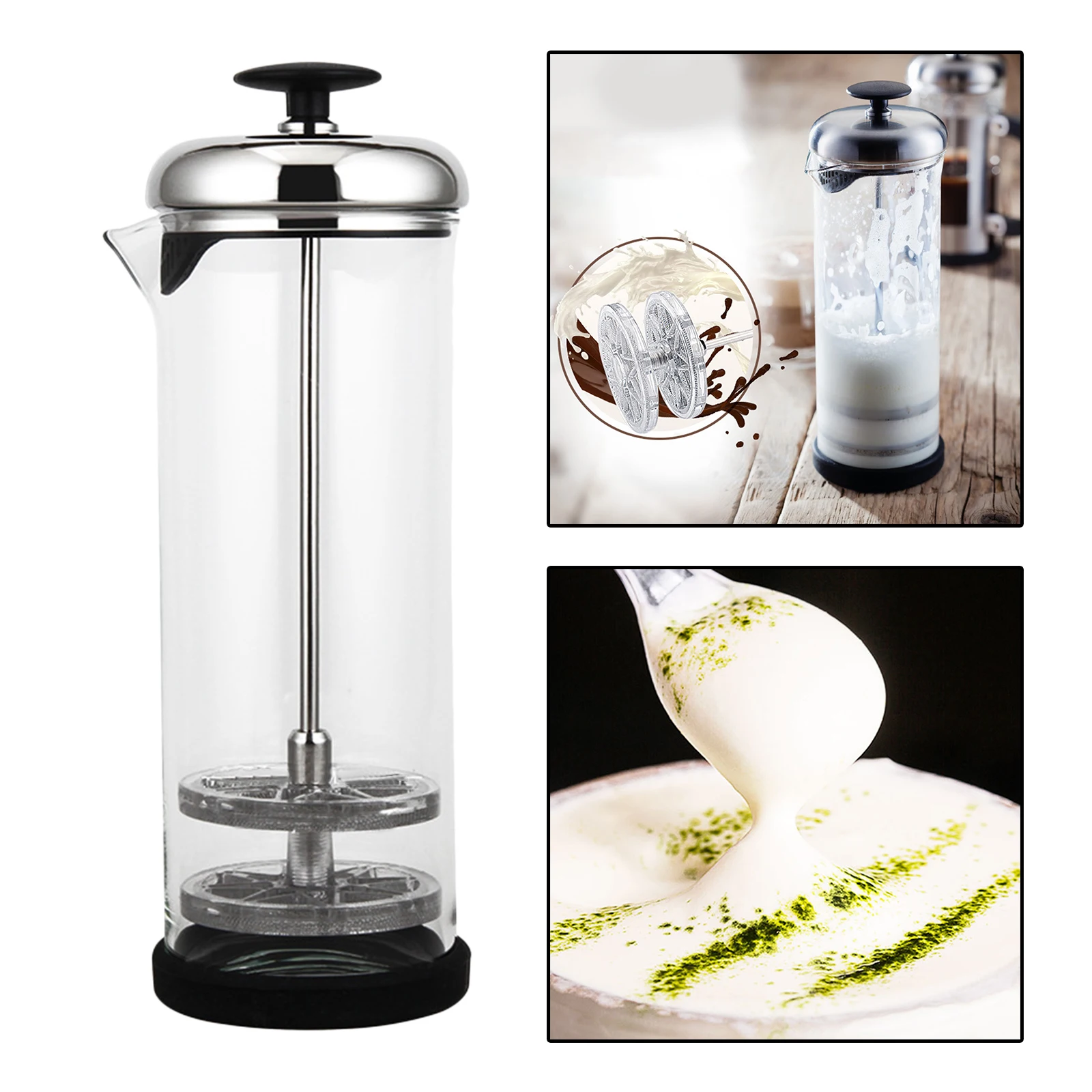 Latte Others Silver Hot Chocolate Coffee Cappuccino Foamer Creamer 800ML Wuudi Manual Milk Frother 800 ml Stainless Steel with Double Mesh for Coffee 
