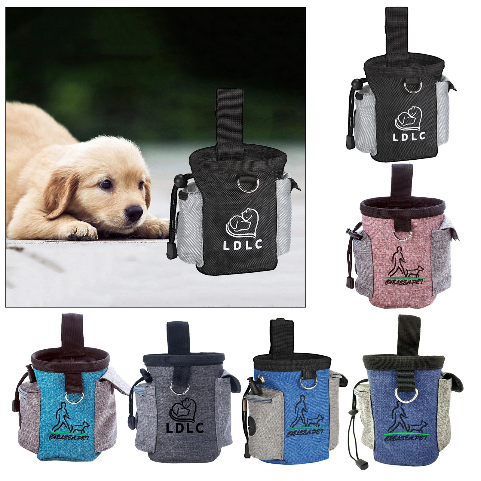 Dog Treat Pouch Training Bag with Belt Clip, Drawstring Dog Bag Dispenser, Food Snack Storage Holder Carrier
