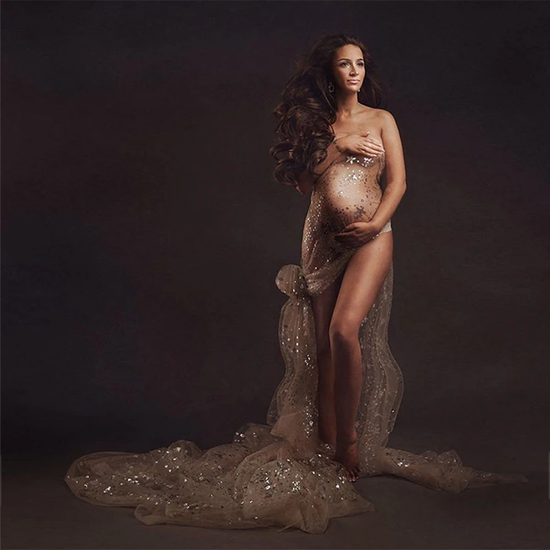 Tule Bronzing Sexy Maternidade Fotografia Vestidos Para