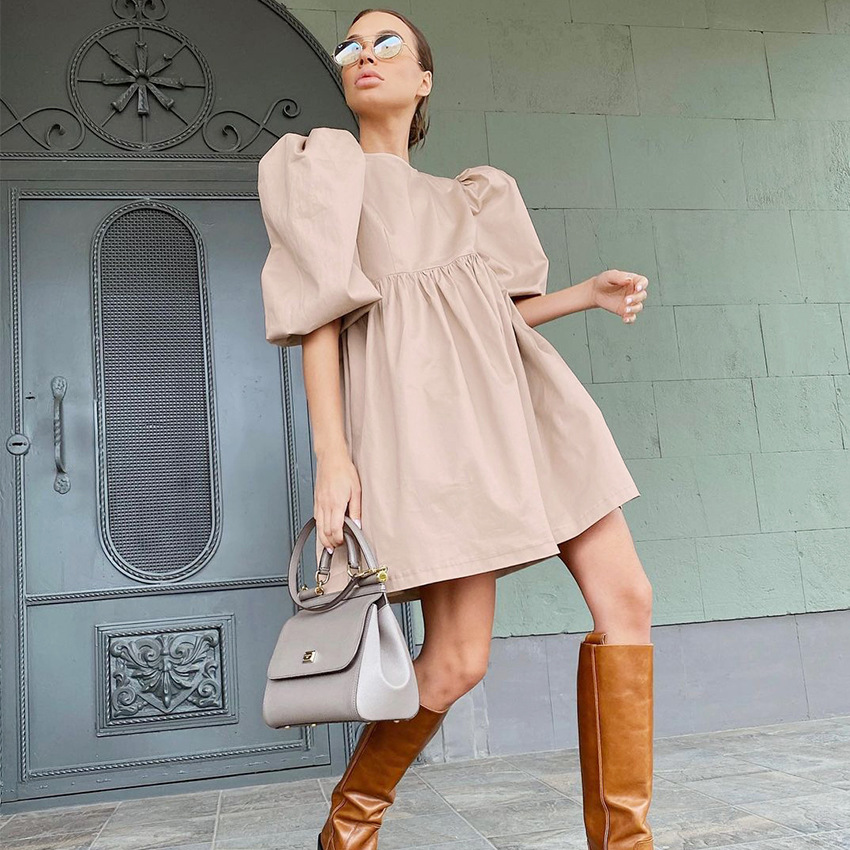 Bolha em Torno do Pescoço Bornsra Primavera Verão Manga 56 Algodão Solto Vestido Feminino Wear 2021 3 High Quality Moda Feminina