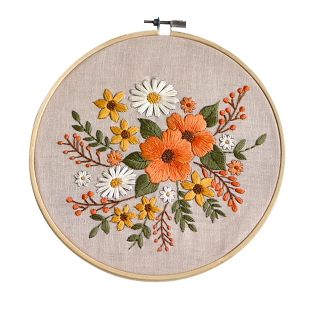 1 Set Flower Pattern Embroidery Starter Kit Cross Stitch Kits 26 x 26cm 