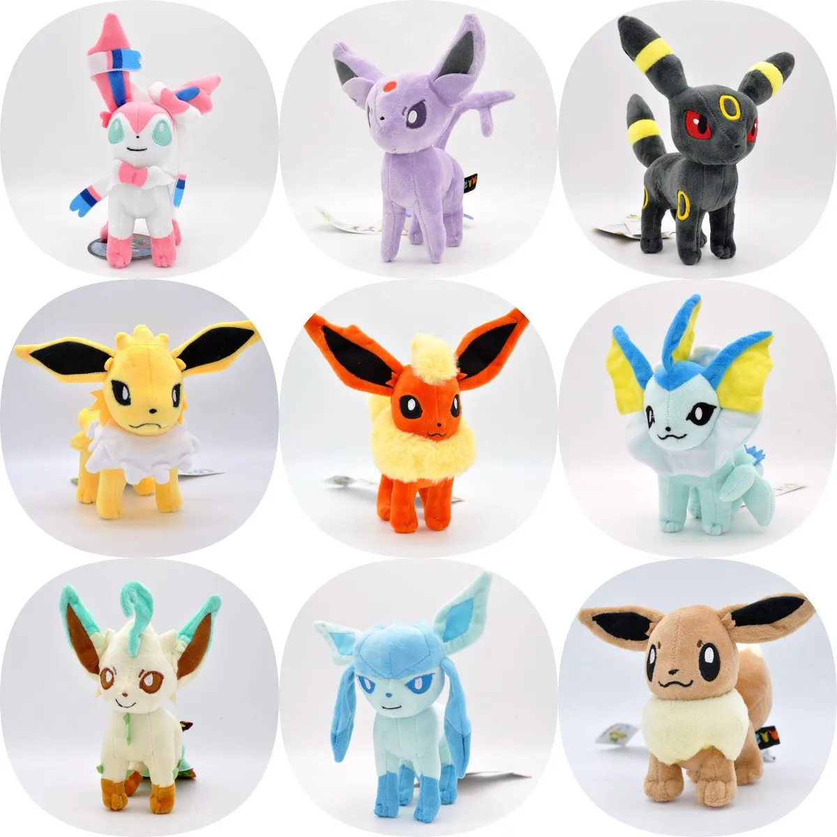 New Large 9pcs Pokemon Evolution of Eevee Plush doll Toy Eeveelution Kids Gifts 