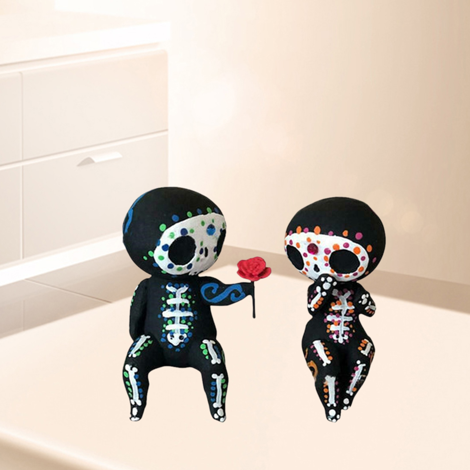 Cute Resin Sugar Skull Figurine Hand-painted Skull Head Skeleton Statue Crafts Room Desk Decor Gift