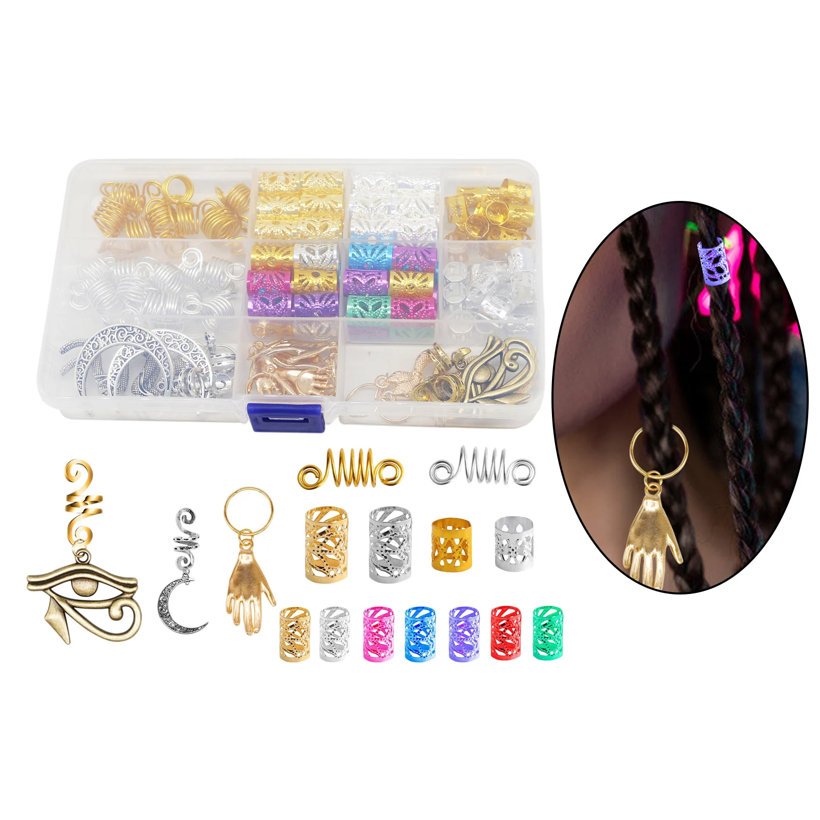 111Pcs/Set Colors Mixed Hair Braid Cuff Clips Tubes Jewelry Decoration