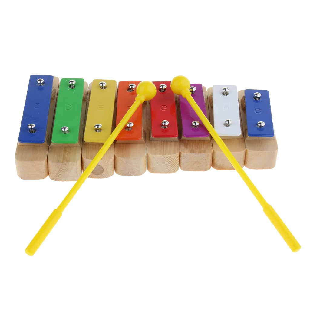 1 Set Kids Toys 8 Notes Xylophone Sound Brick Block with 2Pcs Mallets