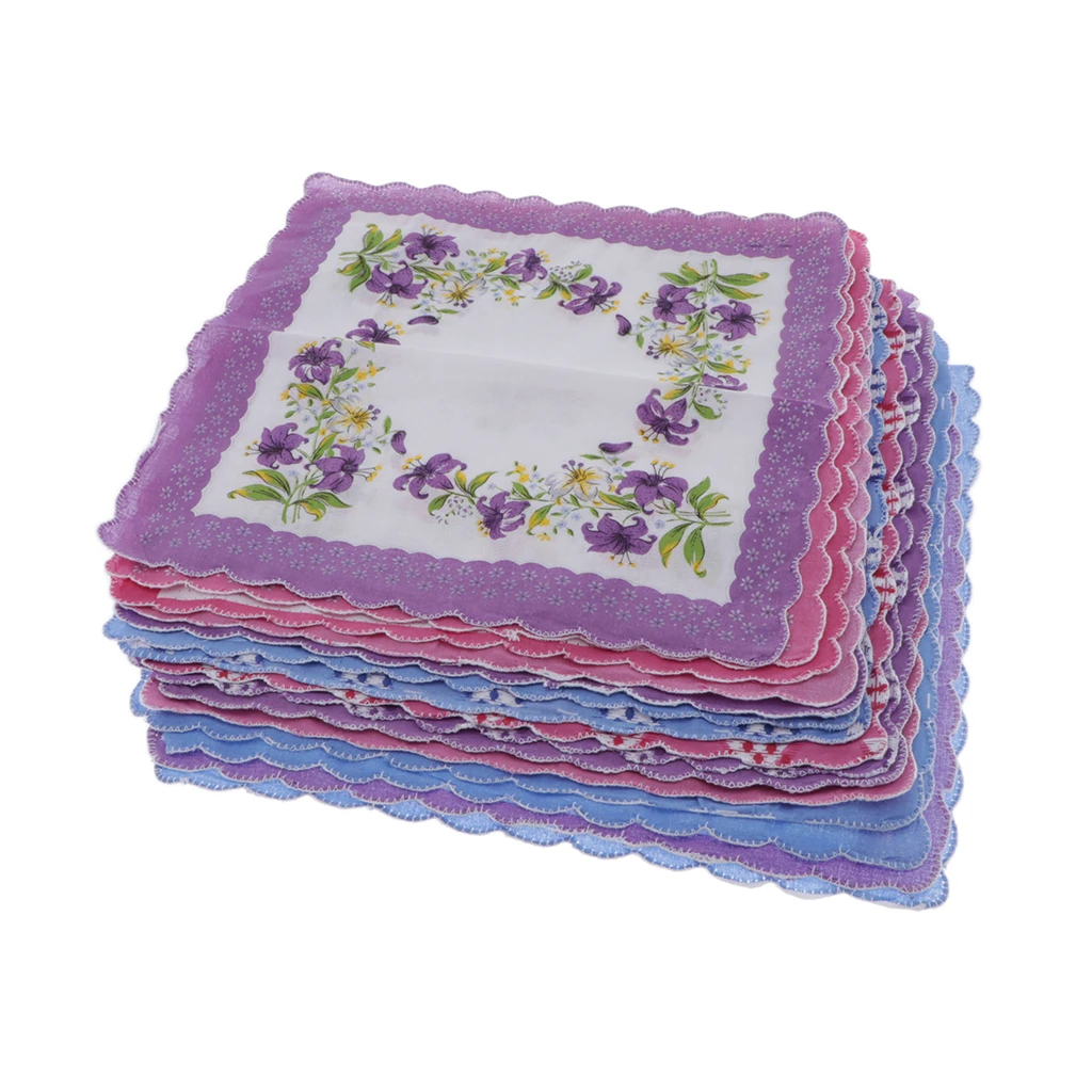 15x Handkerchiefs Cotton Colorful Flower Lace Hankies Hanky Kerchiefs Gifts