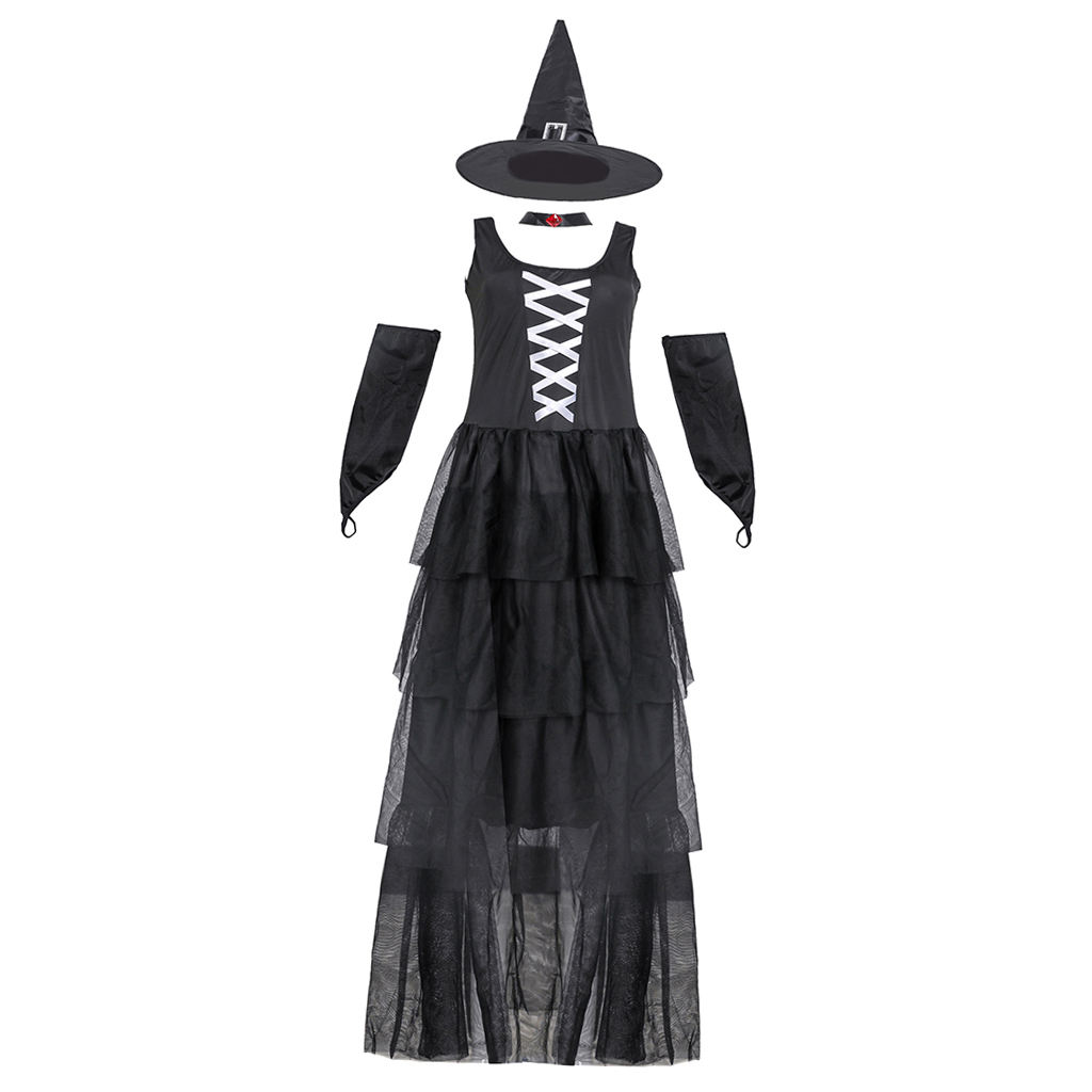Women's Classic Bewitching Witch Halloween Costume Fancy Dress Hallowmas Cosplay for Ladies Girls Halloween Party Makeup Supply