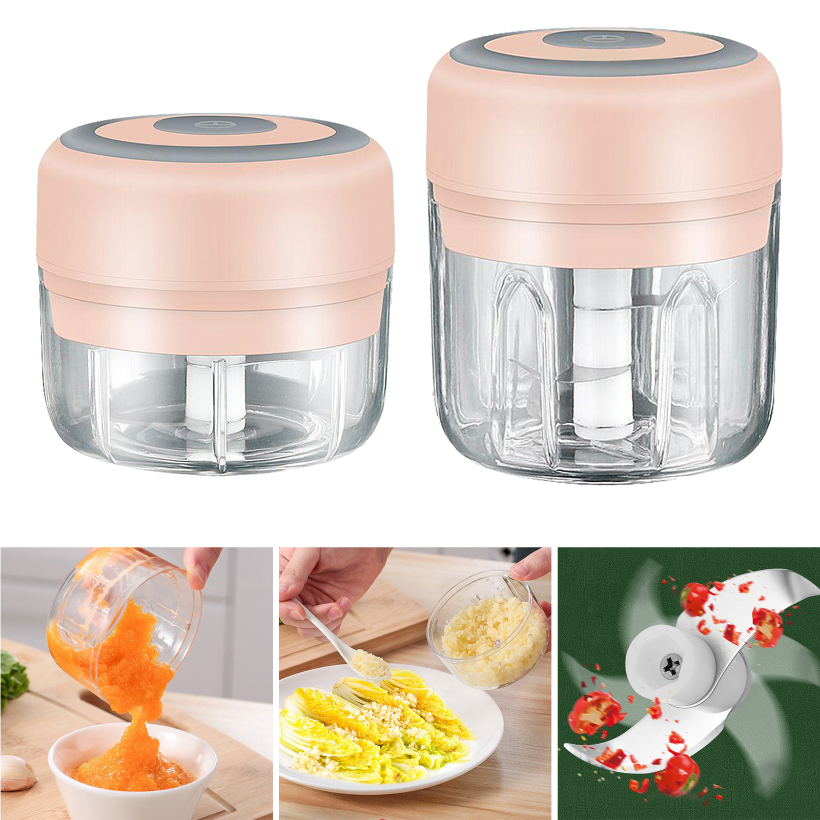 Electric Mini Garlic Chopper, Portable Garlic Cutter Garlic Fruit Vegetable Chopper USB Charging Kitchen Gadget Tool