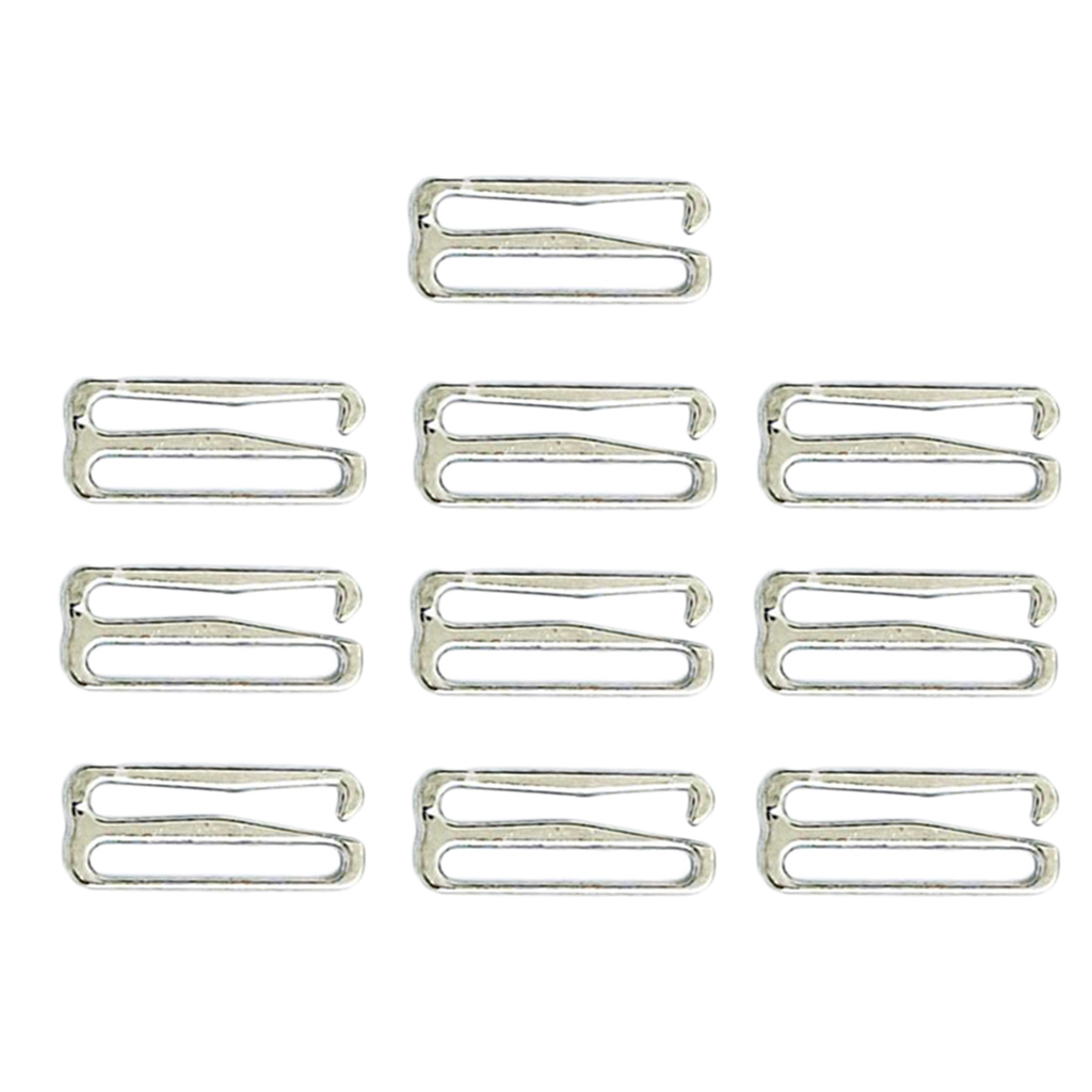 10 Sets Nylon Coated Metal Lingerie Adjustment strap slides Hardware Sewing Clips Clasp Hooks for Bra Strp (25mm, Silver)