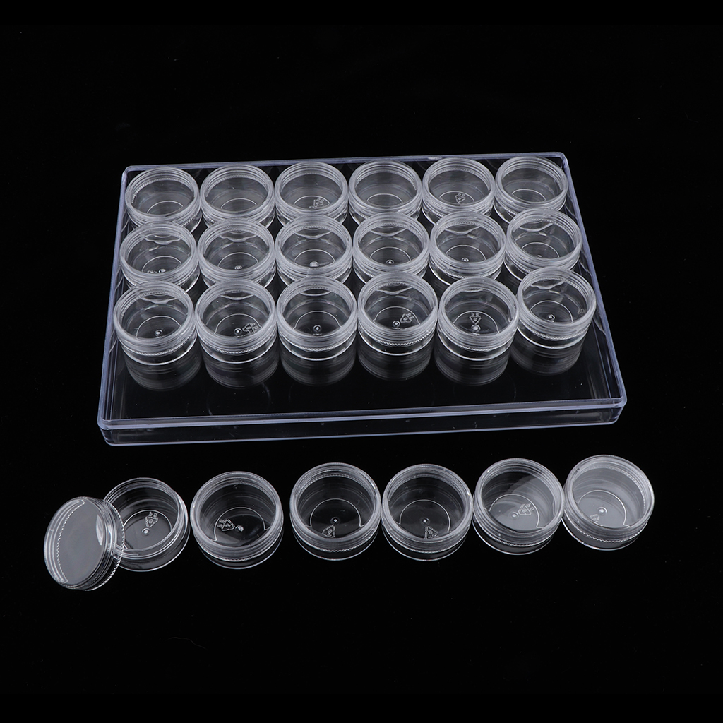24 Empty Jars Clear Makeup Nail Art Beads Storage Containers W/ Large Box