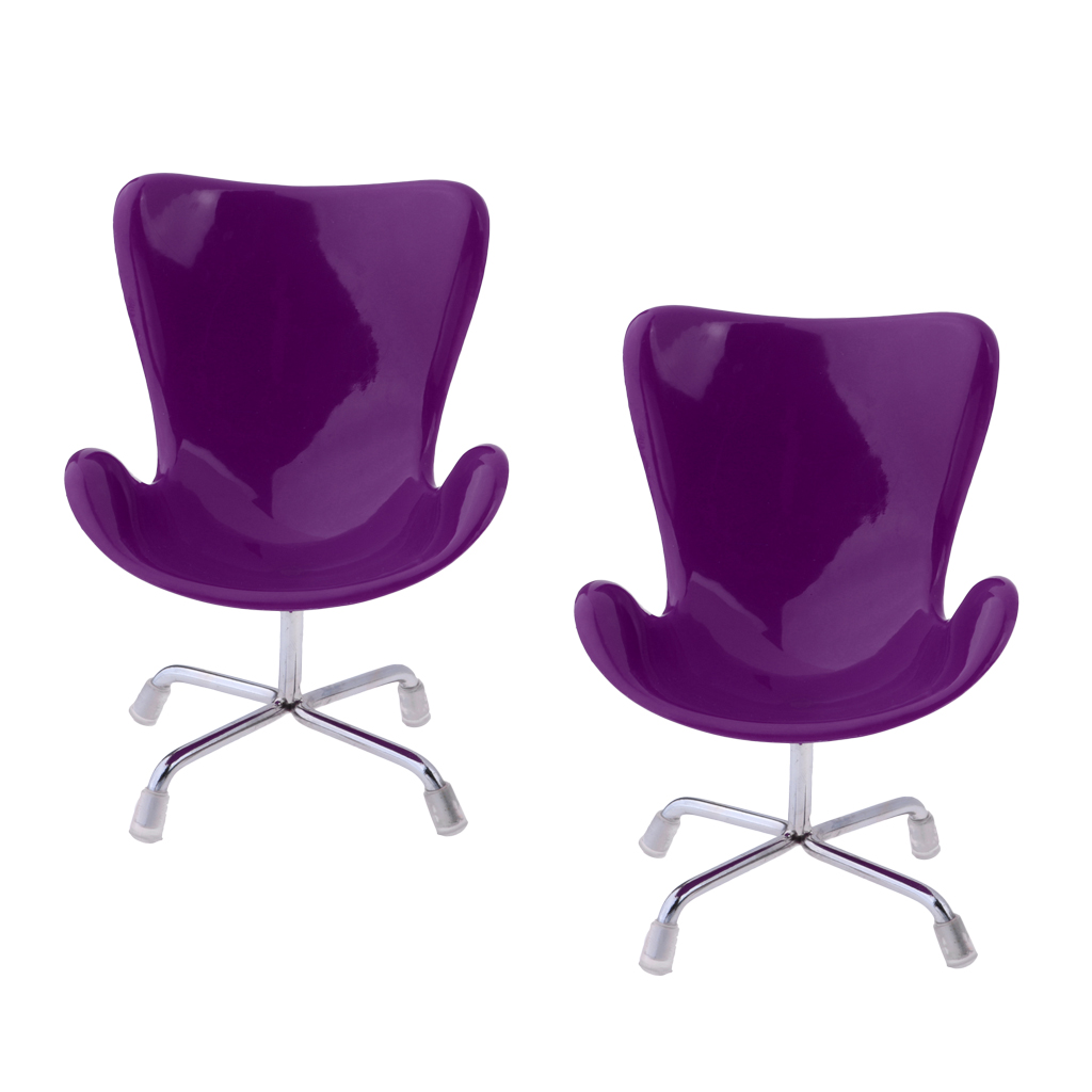 2 pcs 1/6 Dolls House Miniature Furniture Swan Chair Office Chair for   for Dollhouse Accessories Purple
