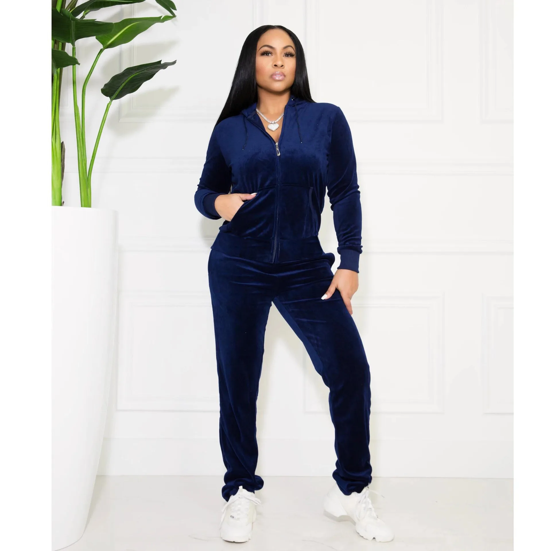 Winter/Fall 2021 Women's Brand Velvet Fabric Tracksuits Velour Suit Women Track Suit Hoodies And Pants Sportswear Outfits yellow pant suit