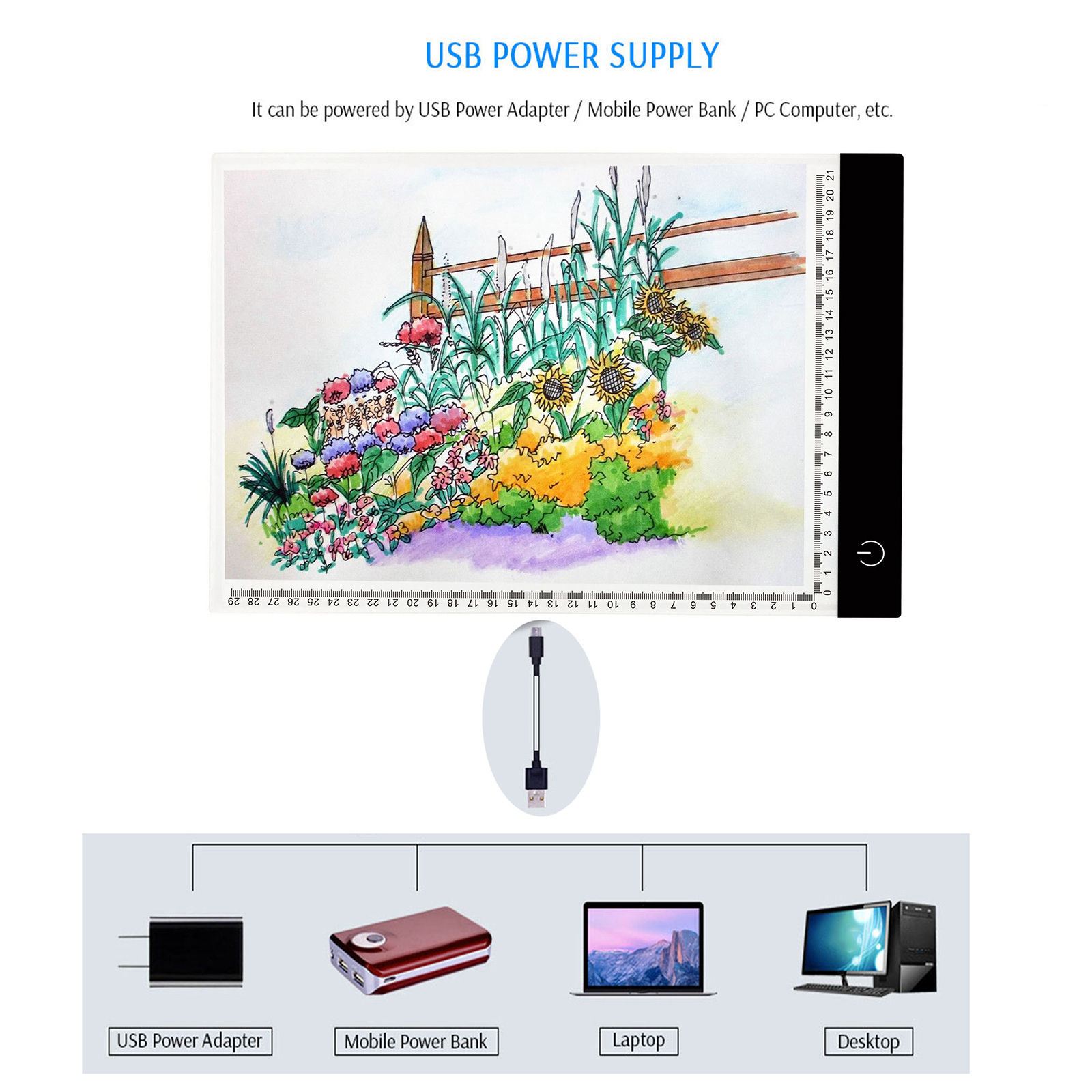 A4 Dimmable LED Artcraft Light Box Tracer Slim Light Pad Portable w/ USB Cable