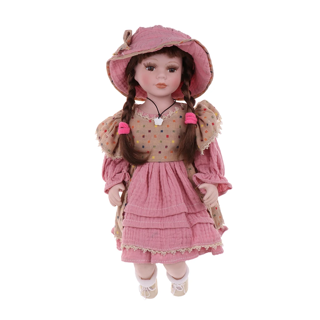 Birthday Xmas Gift - 40cm Excellent Workmanship Doll DIY Accessory Vintage Porcelain Lady Girl Dolls with Display Stand #2