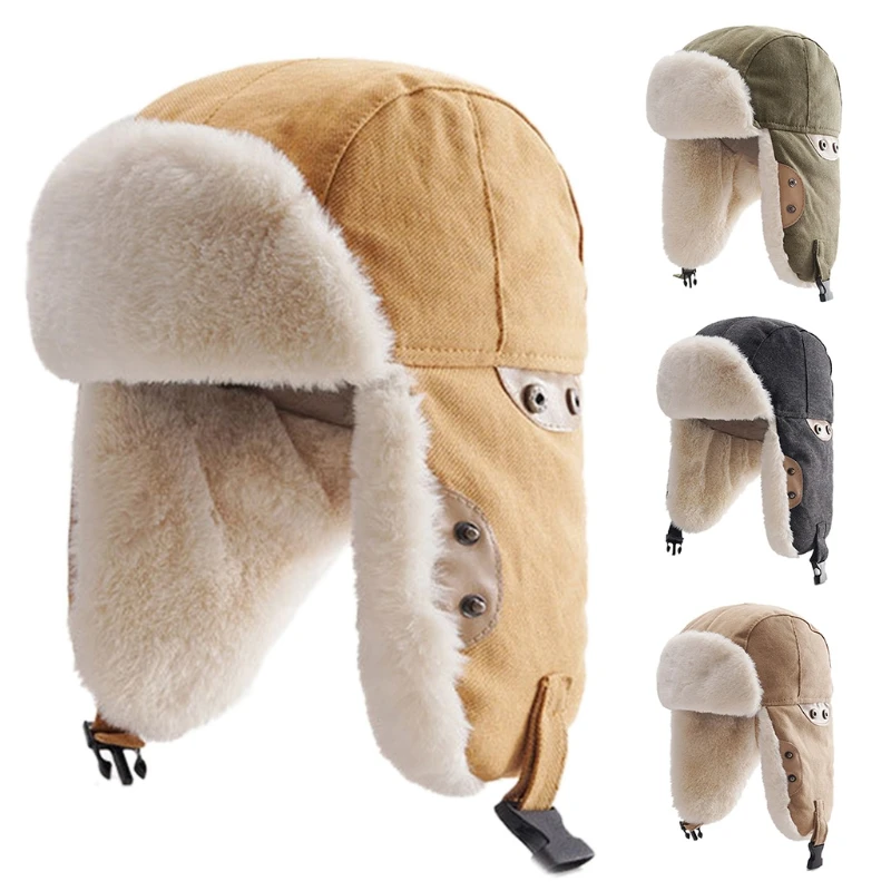 N7MF Multi Color LeiFeng Cotton Bomber Pilots Hat Warm Windproof Bomber Hat Lovers Outdoor Climbing Hat Padded Earmuffs mens winter bomber hats