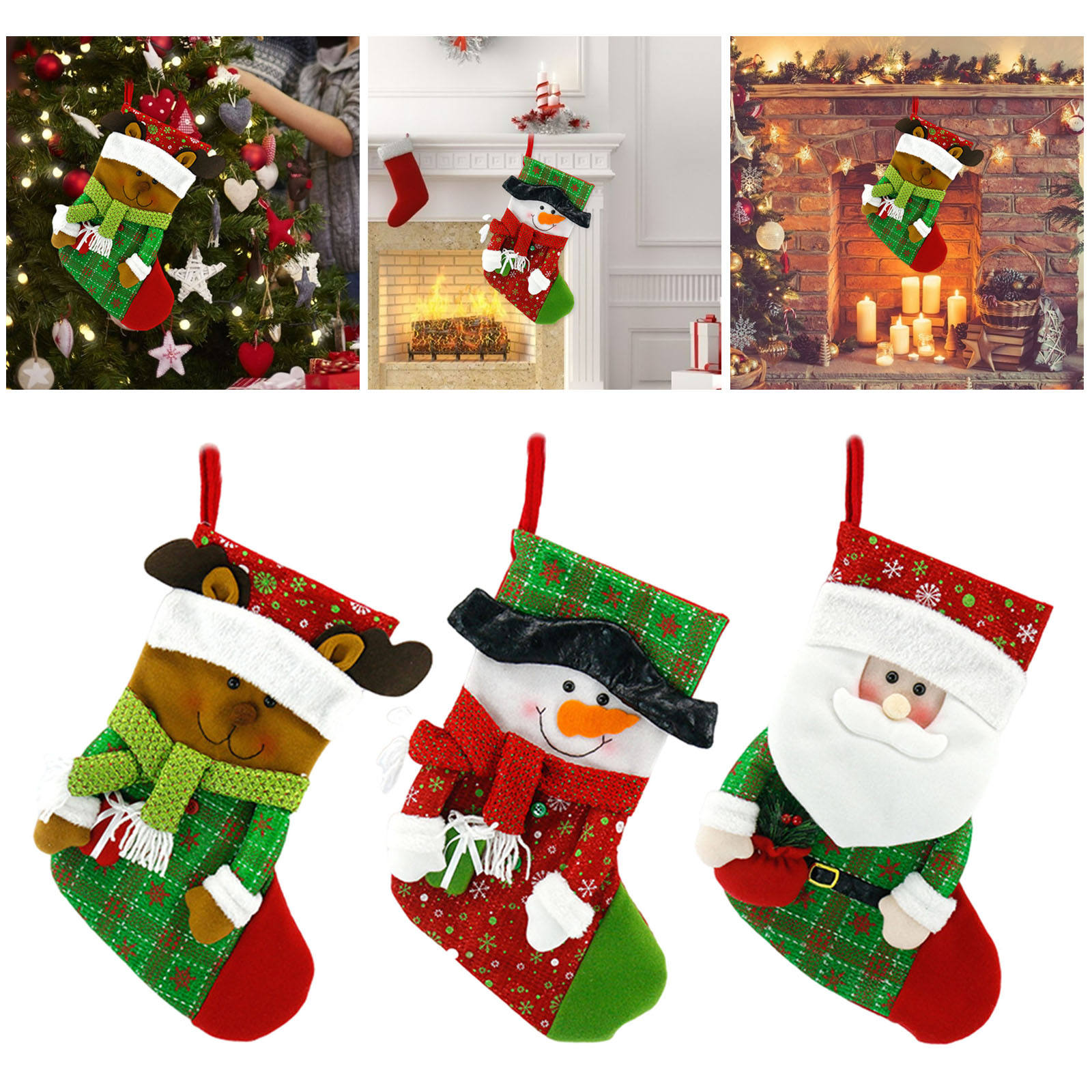 Plush Christmas Stockings Gift Bag Family Christmas Tree Hanging Xmas Holiday Season Party Decorations