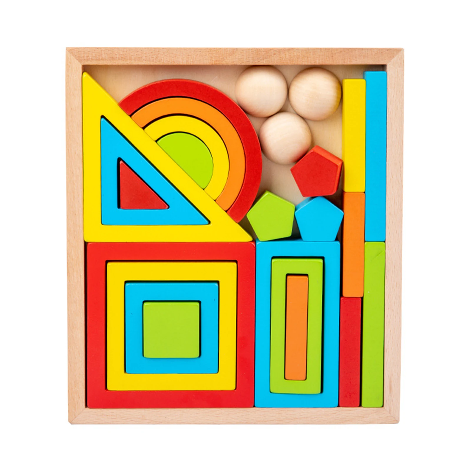 Montessori Wood Rainbow Nesting Building Blocks Geometric Building Blocks