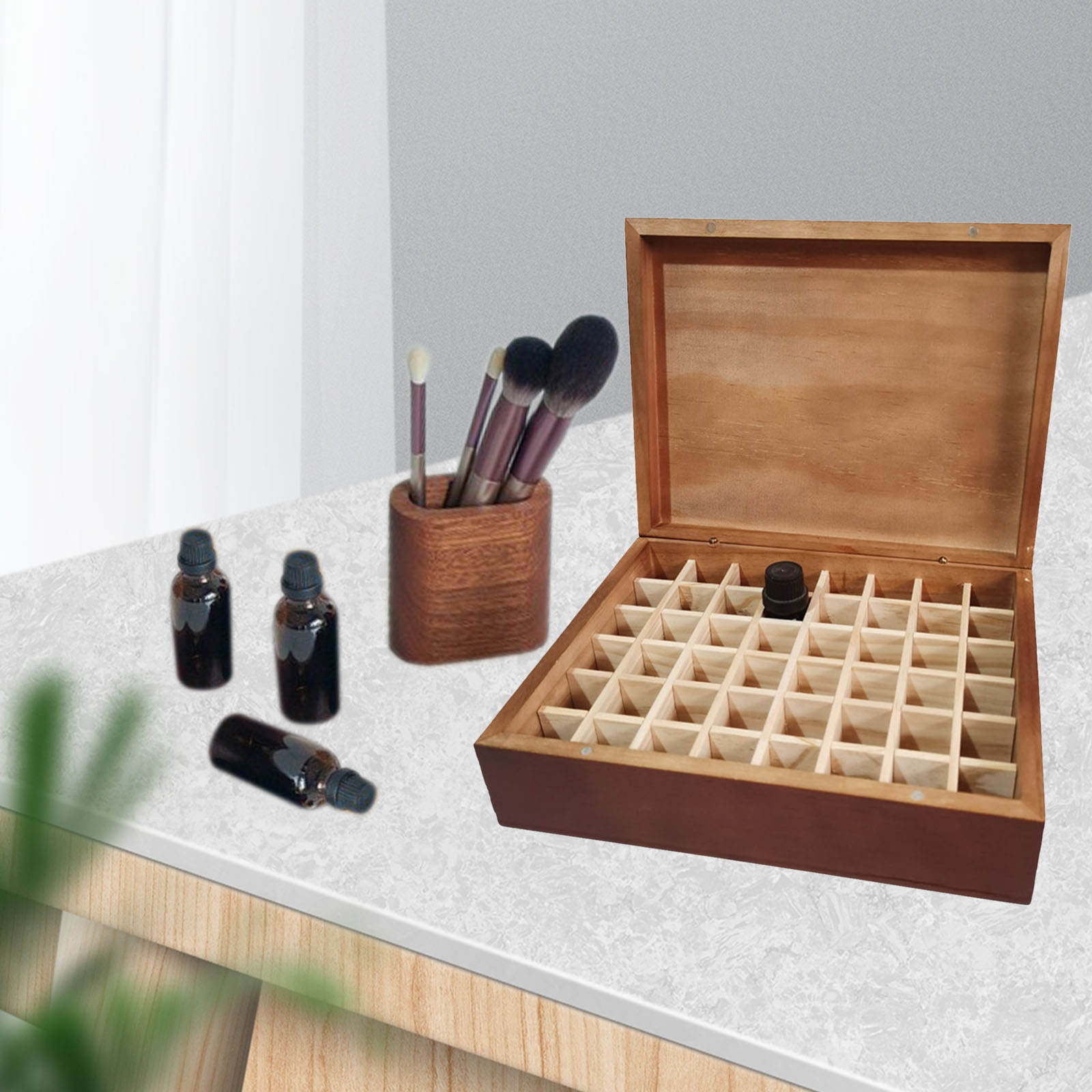 Portable Essential Oil Storage Holder 48 Slots 5ml Carry Organizing Collection Wooden Organizer Box Wooden Container