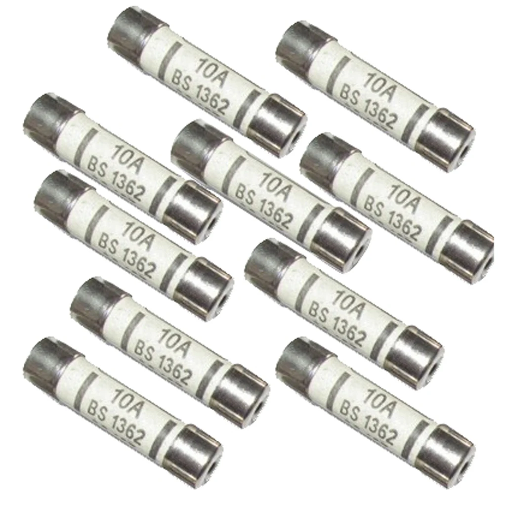 10x Fuse Ceramic Fuse Tube BS1362 10A 6x25 Electrical Home Office Mains Plug