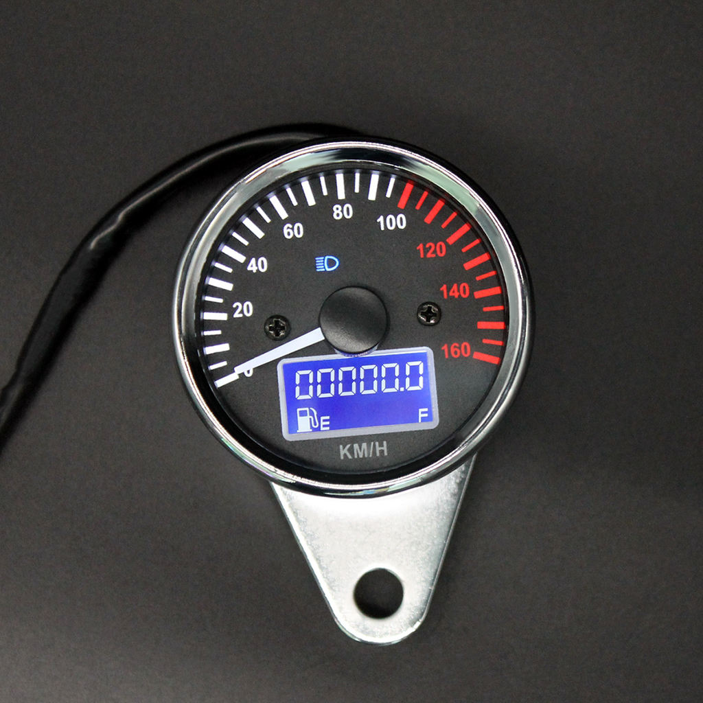 12V Motorbike Chrome LED Speedometer Tachometer Odometer Multifunction Gauge