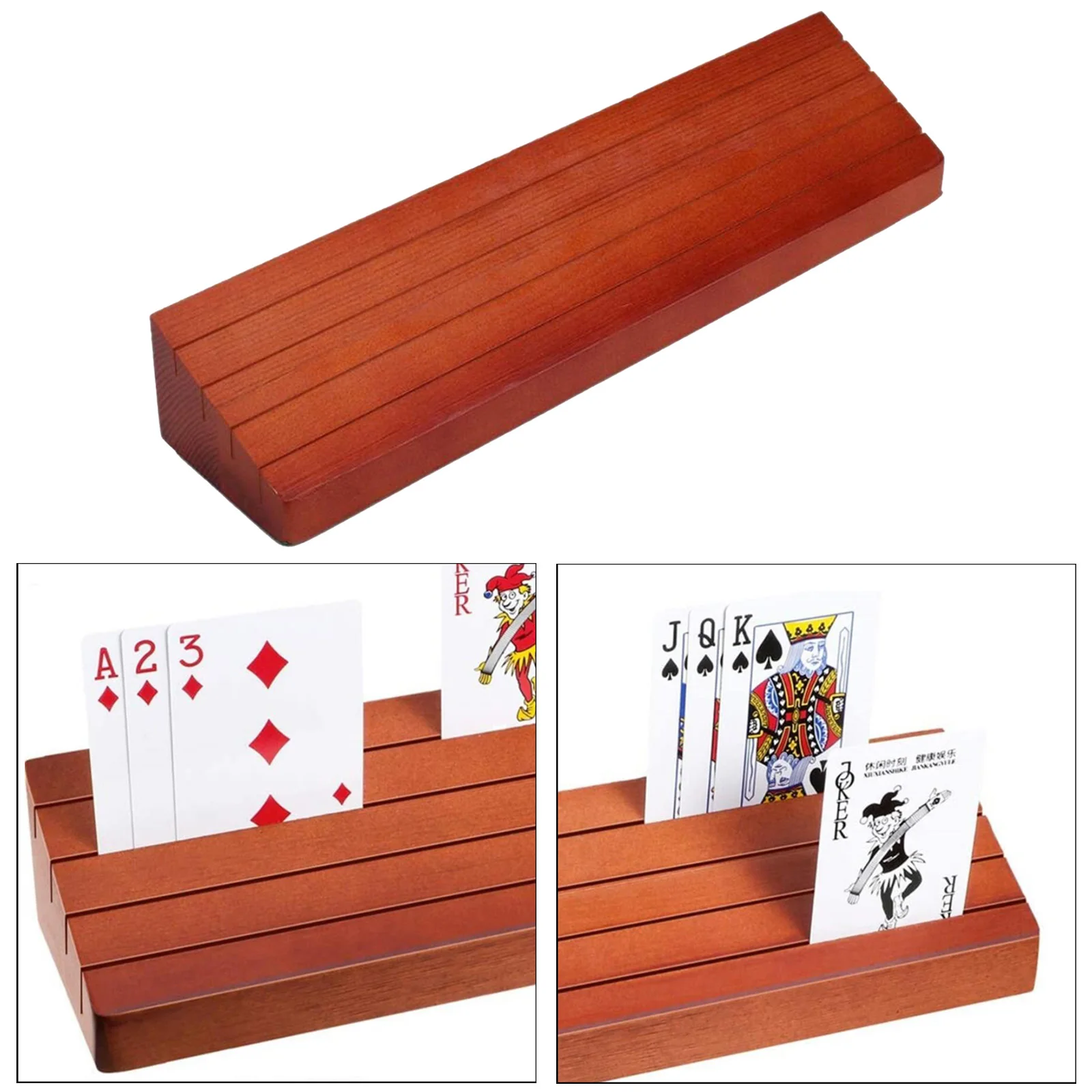 Solid Wood Playing Card Holder Base Game Cards Stand Organizer Rack for Kids Adults and Seniors