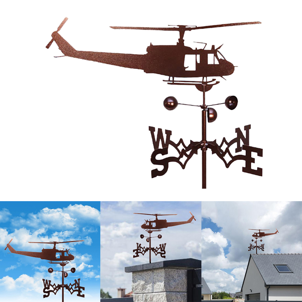 Weather Vane Wind Direction Indicators Home Roof Garden Farm Helicopter Metal Weathervane Farm Durable Roof Mount
