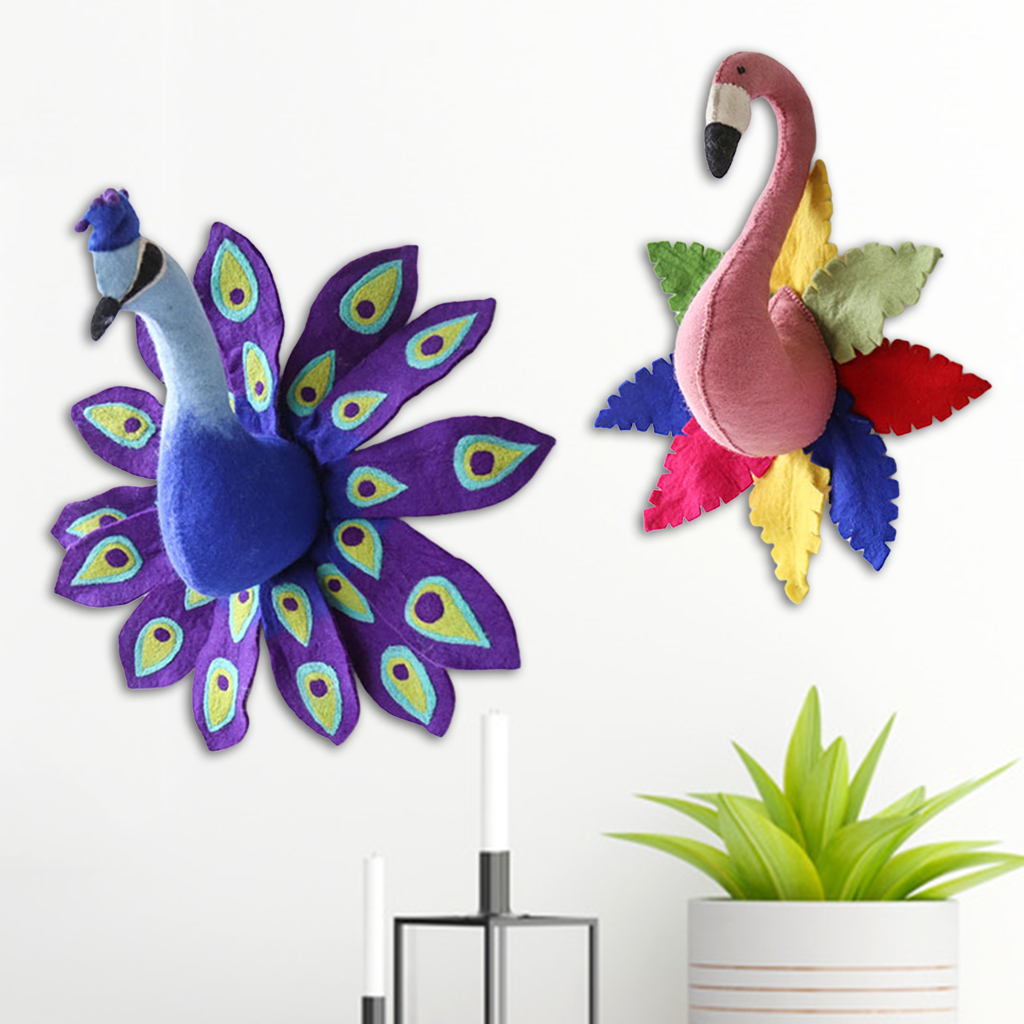 Cute 3D Colorful Flamingo Peacock Wall Art ing Girl Stuffed Toy Animal Head Wall Decor for Kids Room Birthday Wedding Gift