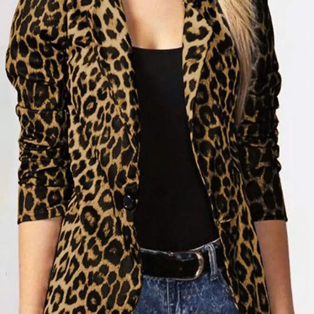 outono blazer casual manga longa leopardo impressão lapela botão casacos feminino ol escritório formal casacos praia outerwear veste