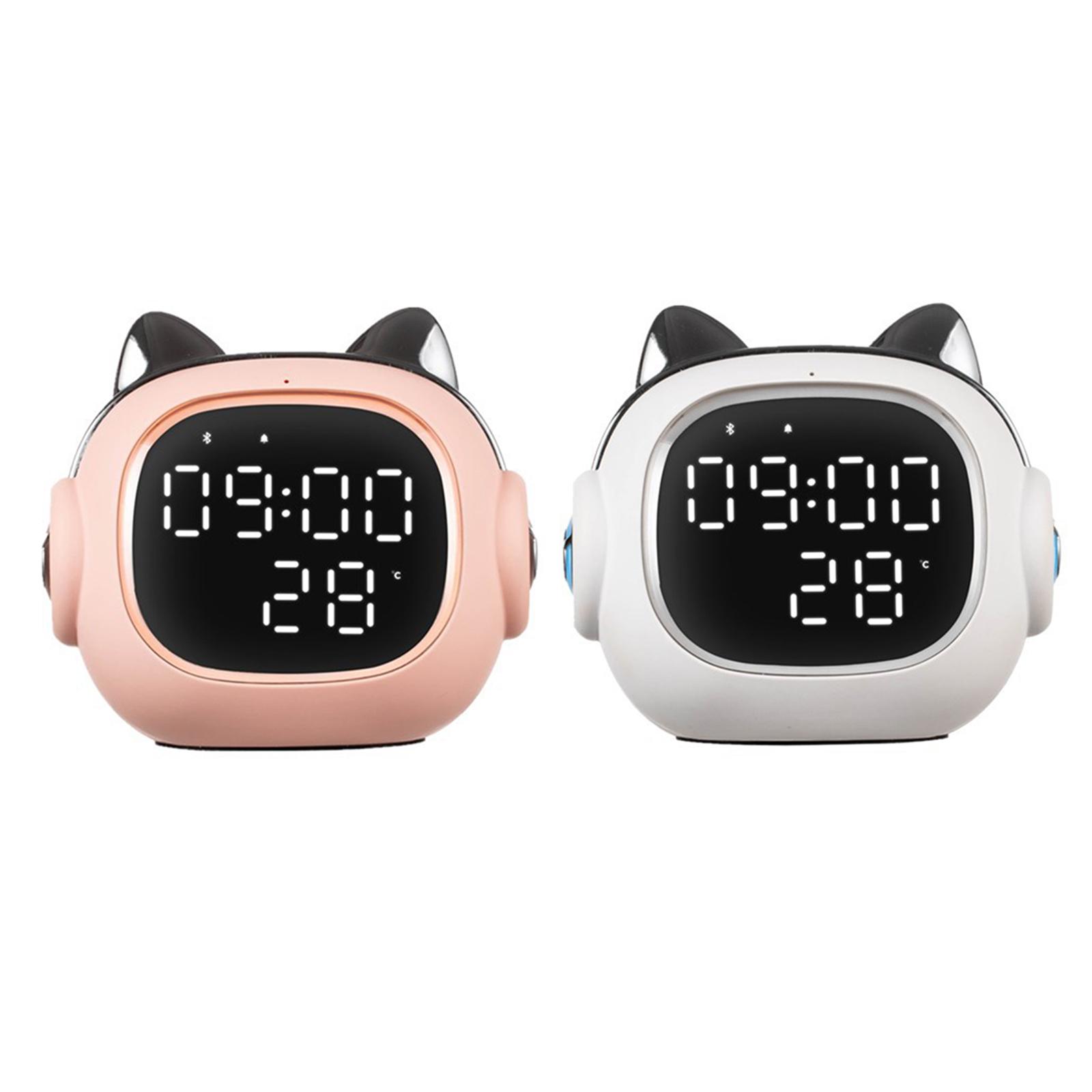 Modern Smart Alarm Clock Bluetooth Speaker W/ Snooze Mode USB Charging Thermometer Applet Settings LED Night Light for Office