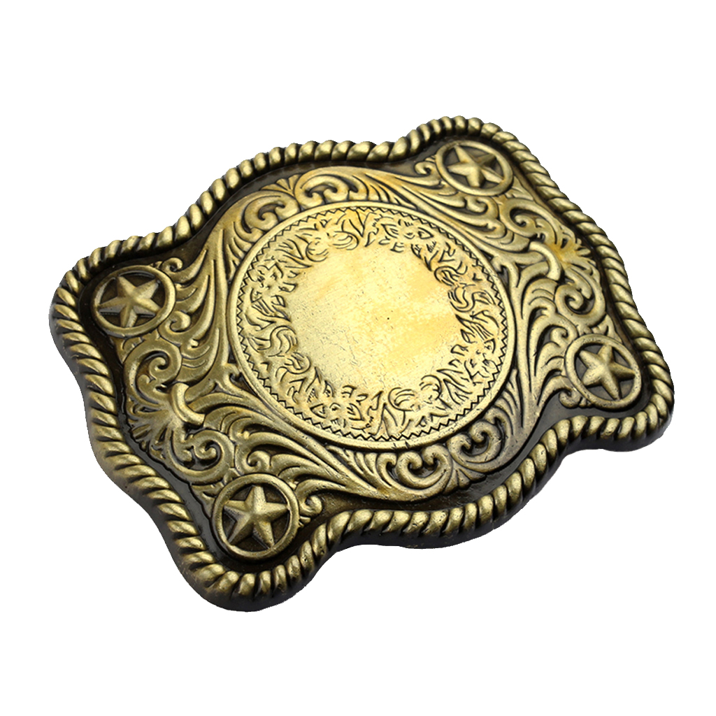 Engraved Bronze Stars Belt Buckle Tang Grass Pattern Buckle for Leather Belt