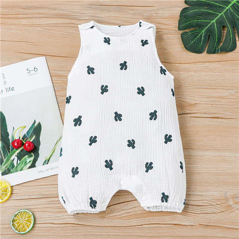 Baby Boys Girls Romper Summer Toddler Newborn Infant Sleeveless Cactus Print Cotton Linen Jumpsuits Playsuits Overalls Outfits Baby Bodysuits are cool