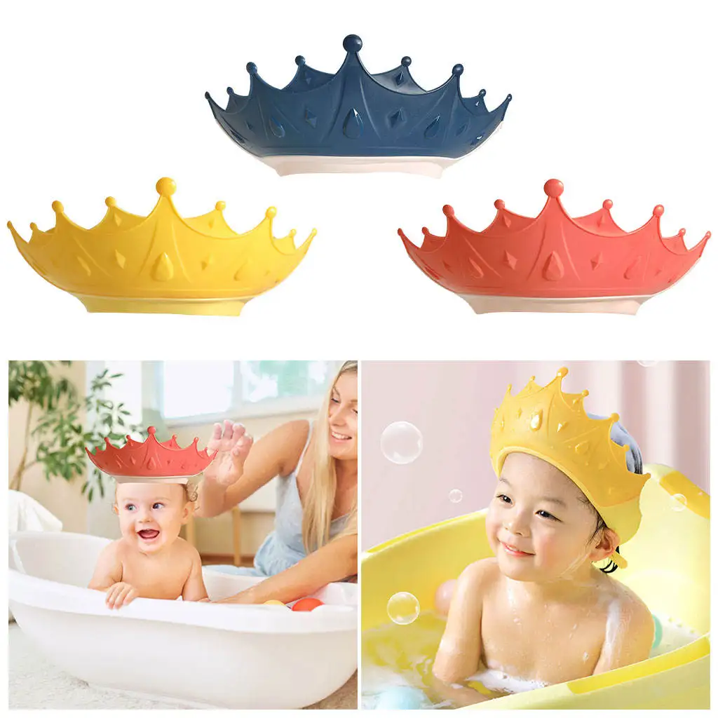 Crown Baby Soft Plastic Shampoo Adjustable Shower Bath Hat Hair Washing Ear Protection Bathing for Child