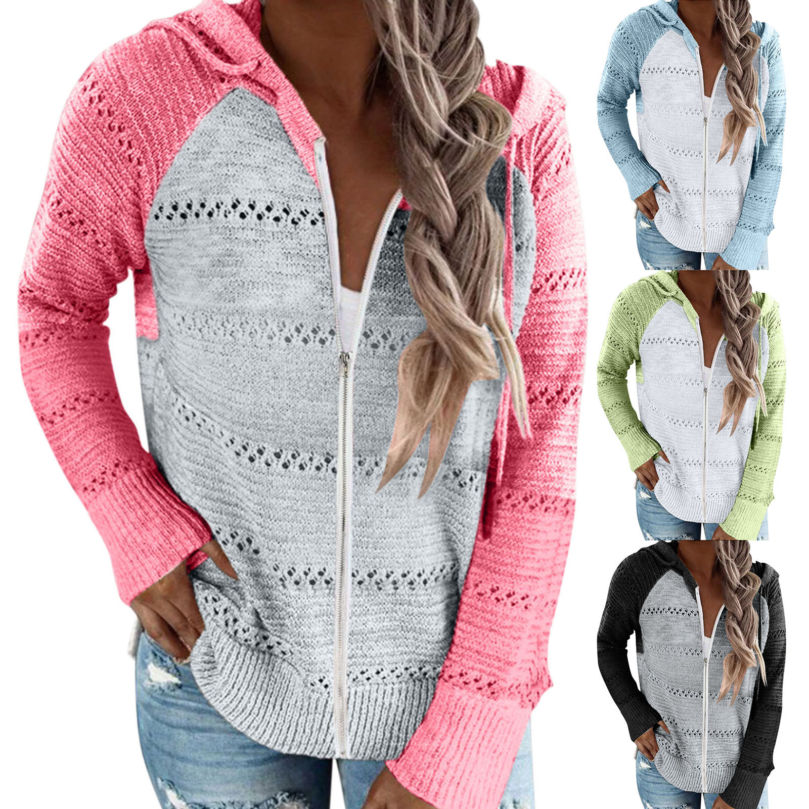 Hoodies de retalho casual feminino, mangas compridas,