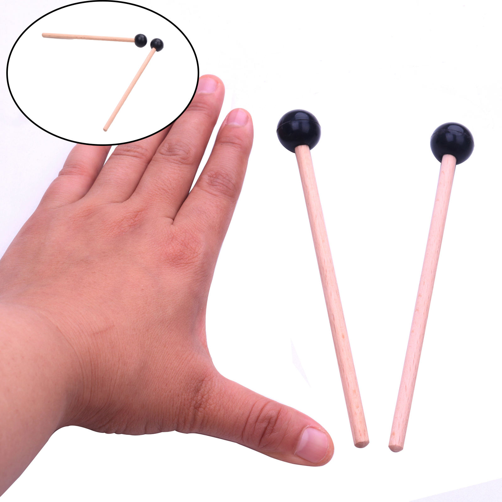 2x Professional Solid Wood Drumstick Rubber Head Marimba Mallets Accessories