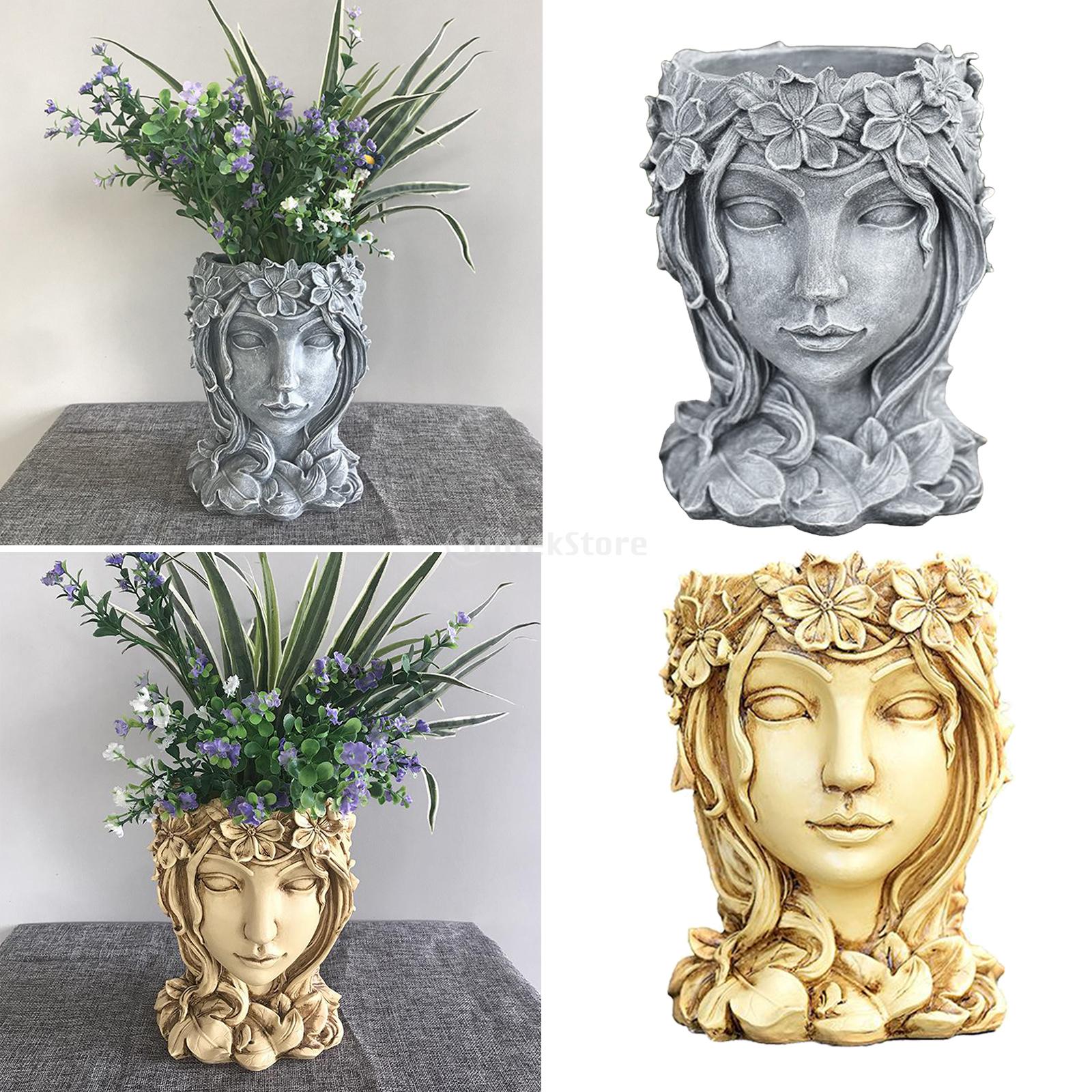 Resin Goddess Head Statue Planter Flower Succulent Pot Yard Desktop Decor