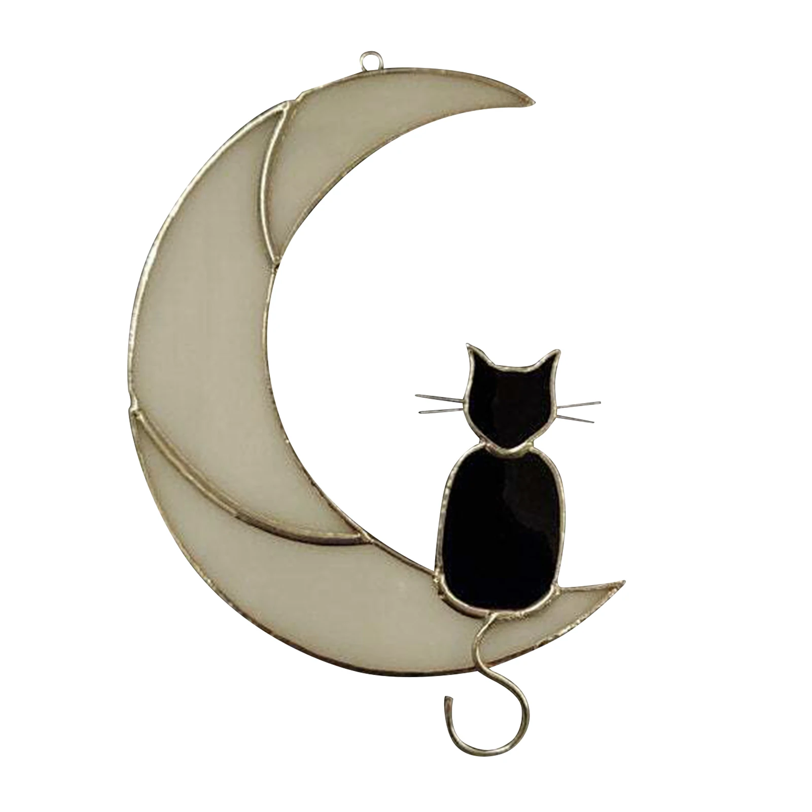 Stained Glass Cat Suncatcher Cat Lover Gift Pet Gift Black Cat On the Moon Home Decor Home Ornament iScooter Stained Glass Cat On the Moon Window Hanging Suncatcher 