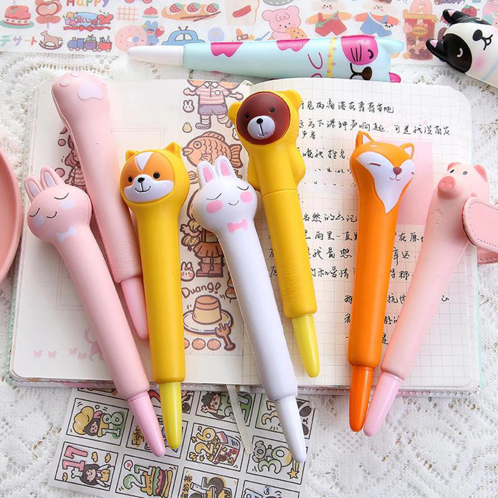 Slow Rising Pencil Pen Soft Squeeze Pen Squishy Pens Great Stress Relief Toy Pencil Toppers Gifts Pink Rabbit for Kids