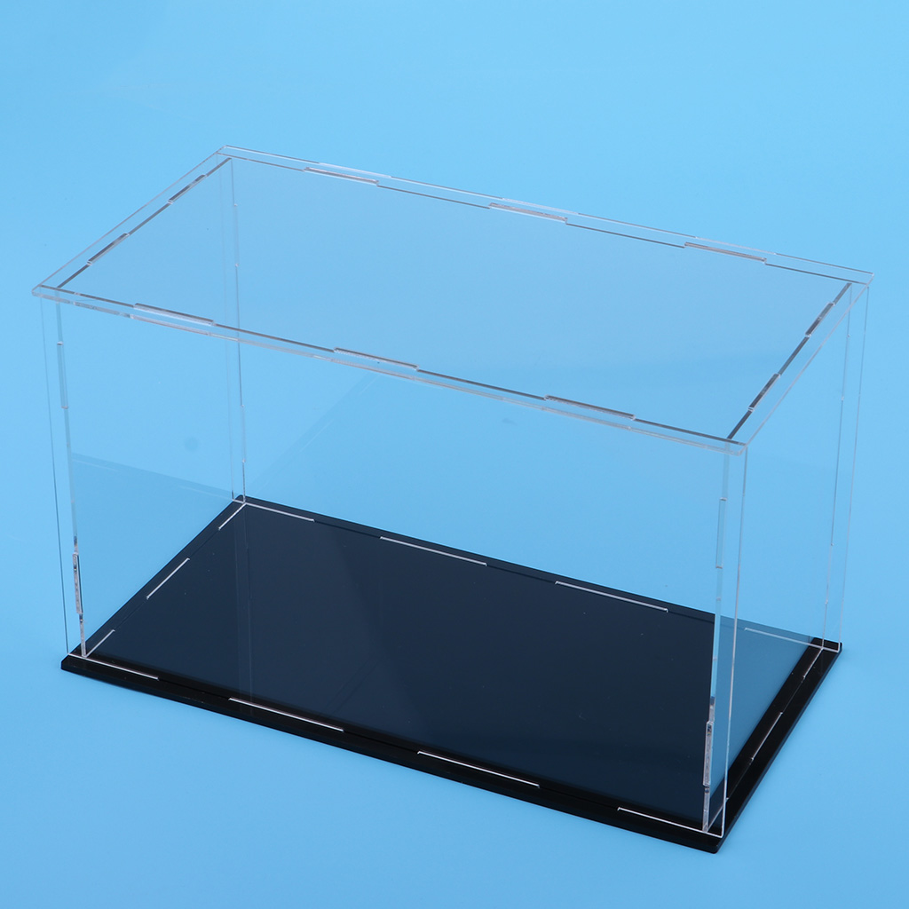 Clear Acrylic Display Case Rack Box Cube Organizer Stand & Black Base for Dolls or Collectibles Model Toys - 23 x 11 x 11 cm