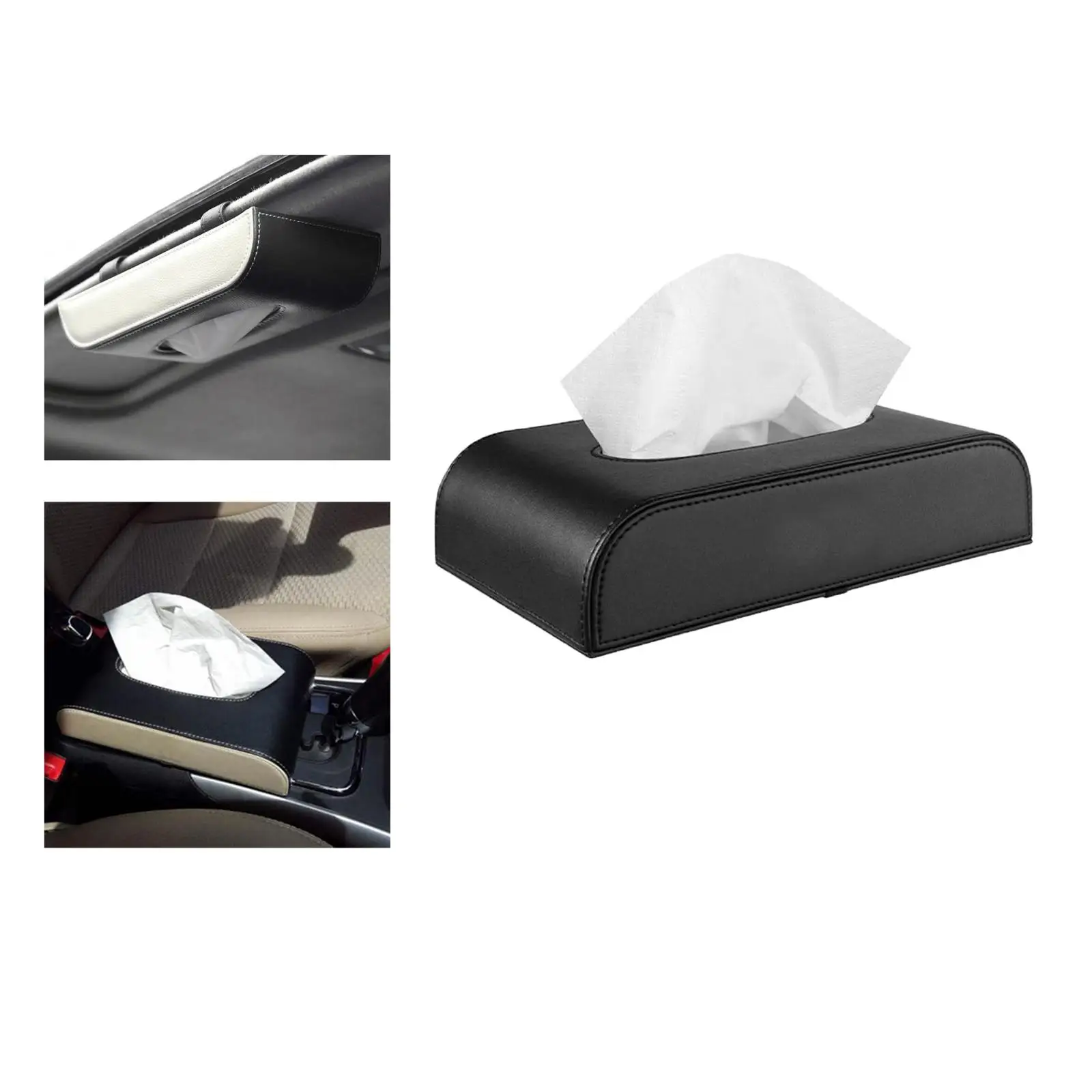 PU Leather Tissue Box Holder, Rectangular Napkin Holder Pumping Paper Case for Home Office Car Automotive Decoration