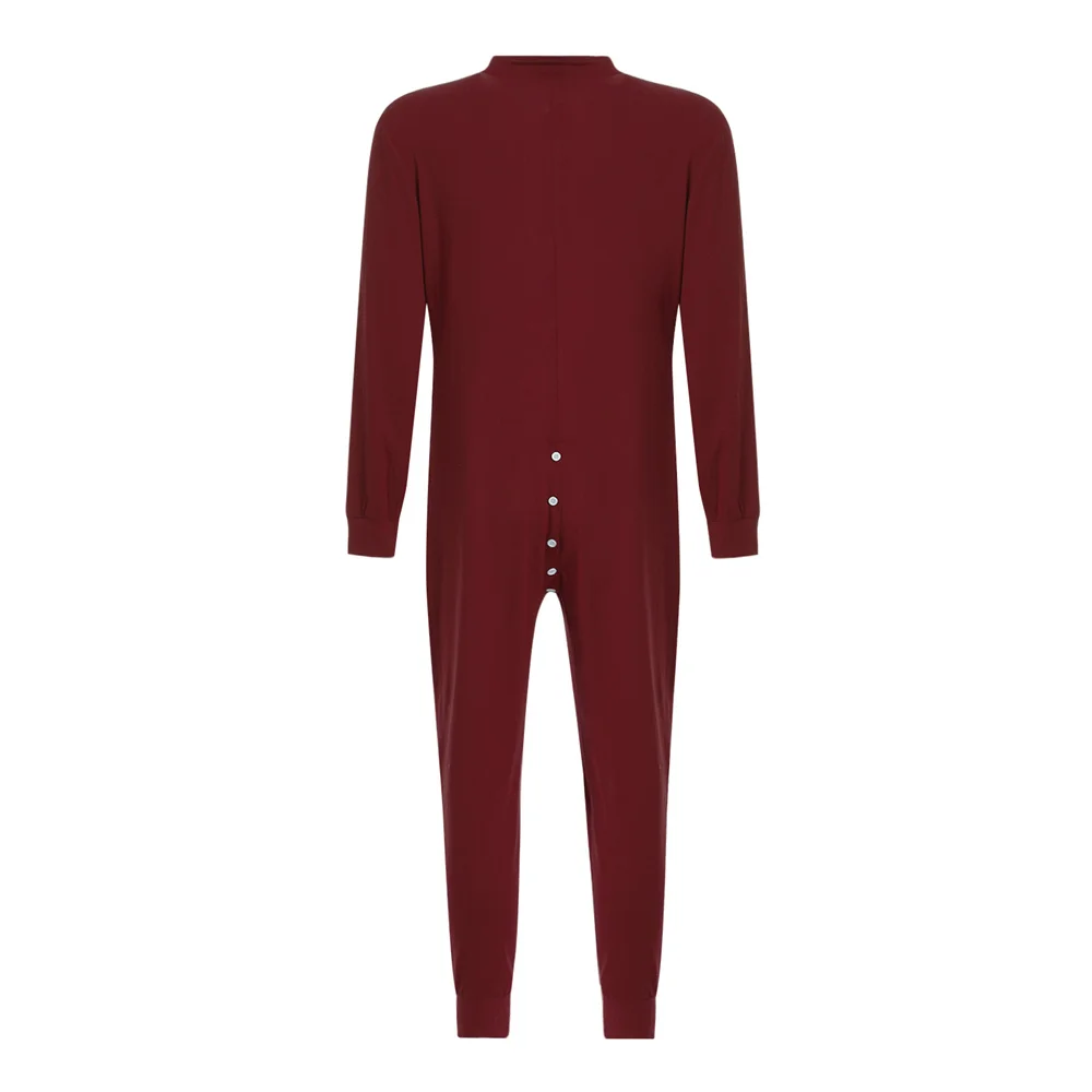 cotton pajama pants Mens Jumpsuit Romper Pajamas Button Down Single-breasted Bodysuit Long Sleeve Bodycon Sleepwear Male Autumn Solid Home Clothes men's loungewear sets