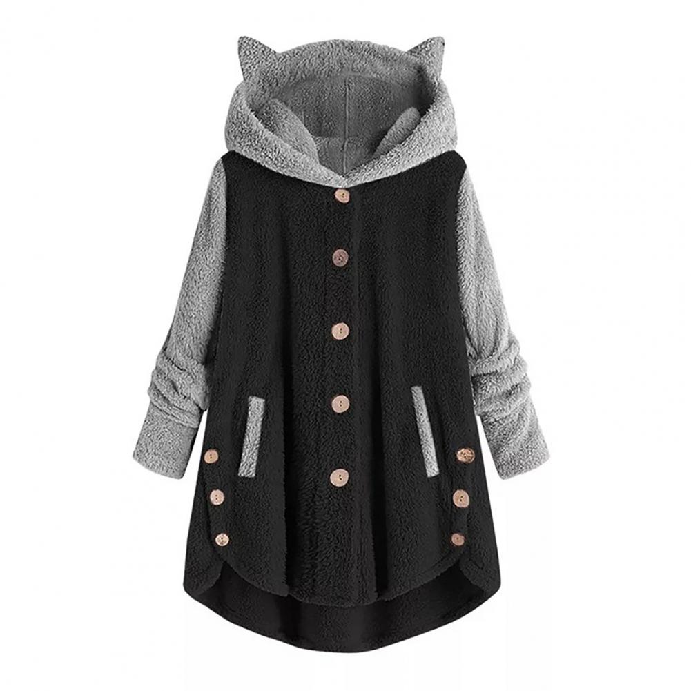 Orelhas de urso feminino Poncho com capuz,