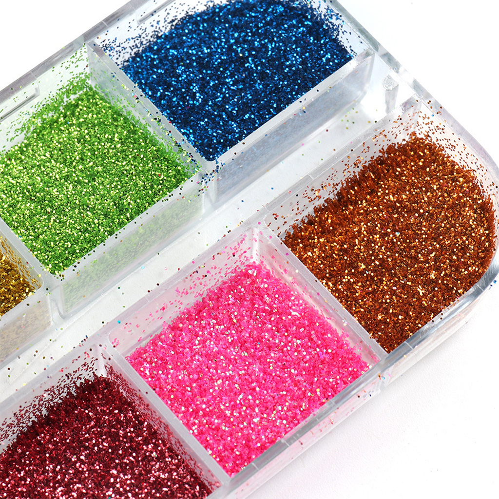 Retro 12 Grid Powder Nail Glitters for Decoration DIY Accessories UV Gel Nail Foils Nail Art Colored Acrylic Nail Powder