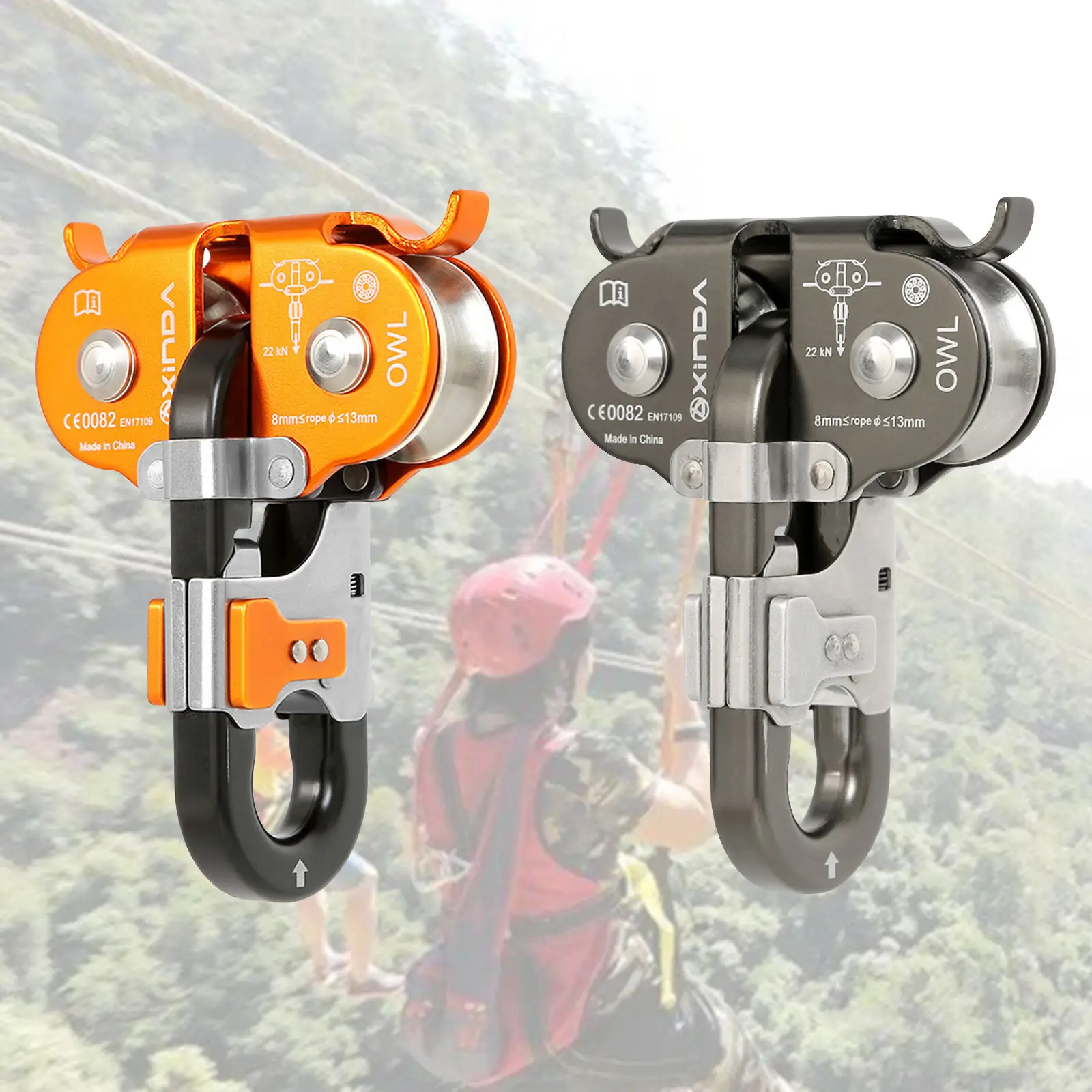 22KN Rock Climbing Zip Line Cable Speed Dual Pulley for Hauling Trucking Climbing Rigging Tensioning Outdoor Trips