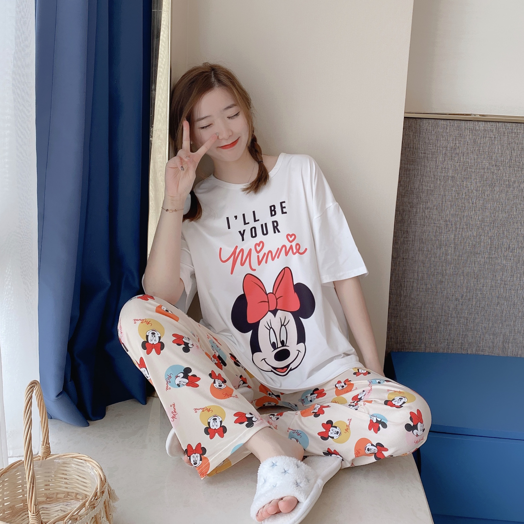 Originais da Disney Minnie e Mickey Calças de Manga Curta de Verão para Casa Pijamas Winnie Pooh Dumbo The 7 Mamãe e Bebê