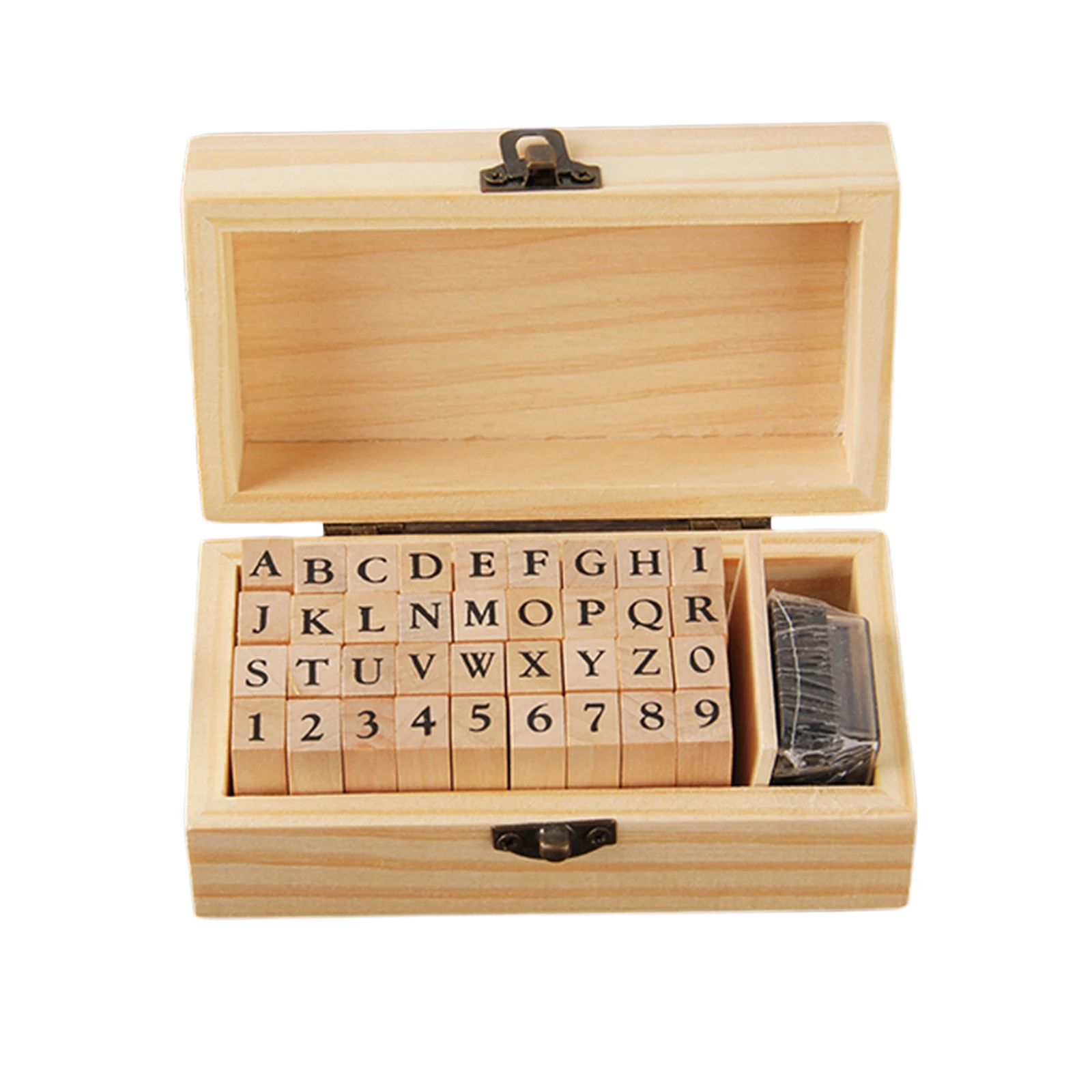 36pcs DIY Number Alphabet Letter Wood Rubber Stamps Set with Wooden Box for Kids Adults DIY Scrapbooking Card Making Stamping
