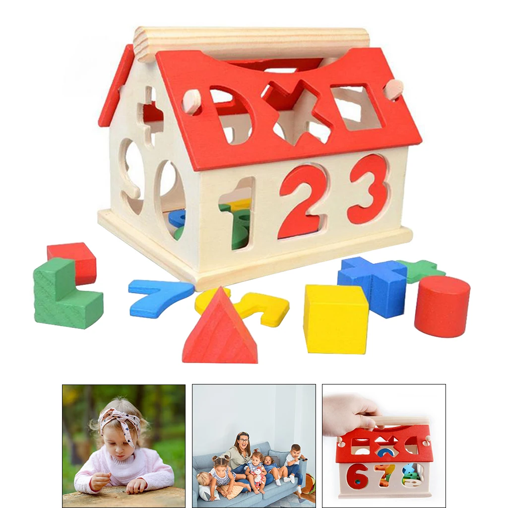 Wooden Shapes & Numbers Montessori Sorting Math Bricks Preschool Learning Educational Game Baby Toddler Toy