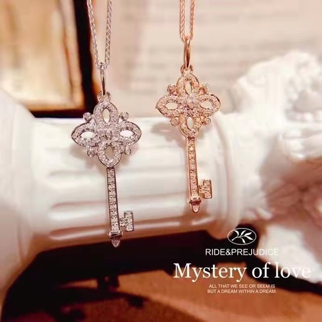 [韓国人気ジュエリー] nff solving key necklace-silver 925 Sterling Silver Key Necklace Female Wild Clavicle Chain